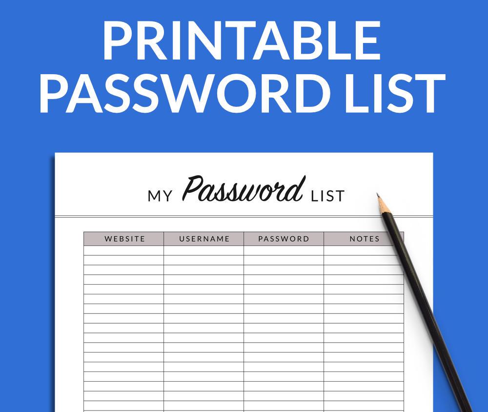 username and password list printable